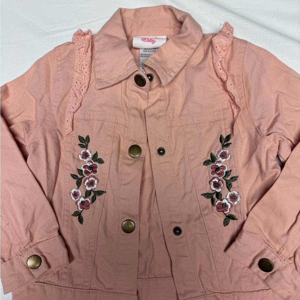 24 Month baby Pink Embroidered Jean Jacket with Floral Design
